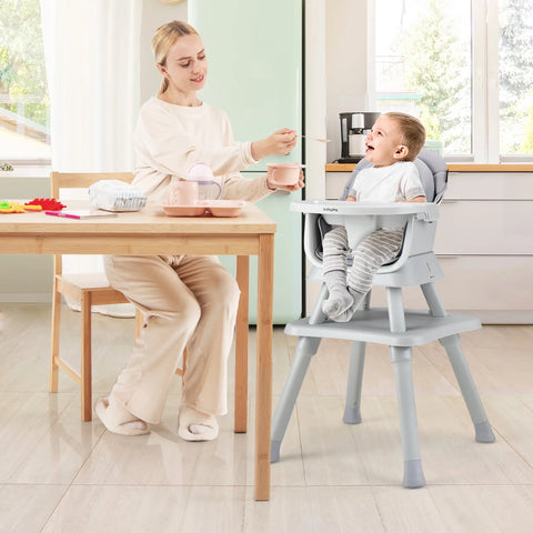 Versatile 8-in-1 Baby High Chair & Booster Seat with Removable Tray - Stylish Grey