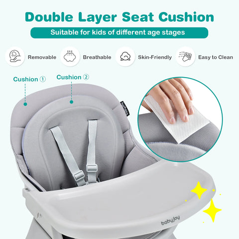 Versatile 8-in-1 Baby High Chair & Booster Seat with Removable Tray - Stylish Grey