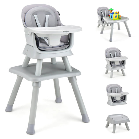 Versatile 8-in-1 Baby High Chair & Booster Seat with Removable Tray - Stylish Grey