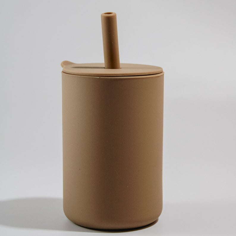 Silicon Cup with Lid and Straw - Brown