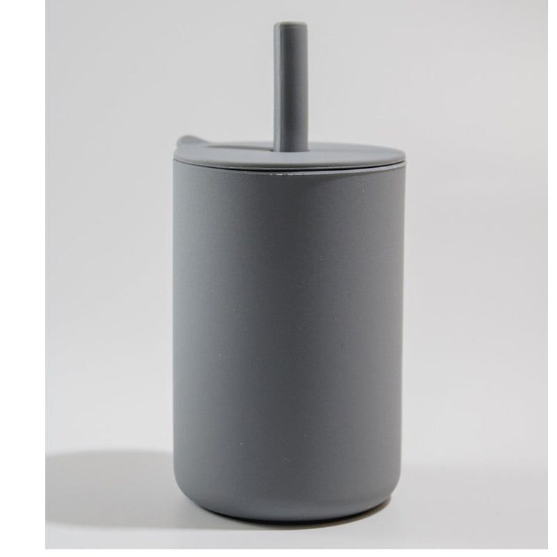 Silicon Cup with Lid and Straw - Dark Grey