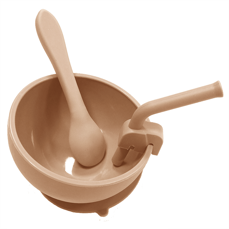 Suction Bowl with Straw & Spoon - Tan