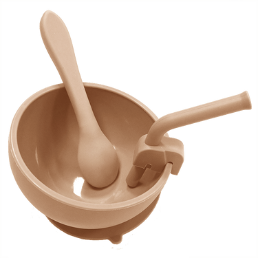 Suction Bowl with Straw & Spoon - Tan