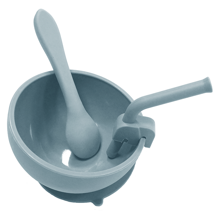 Suction Bowl  with Straw & Spoon - Blue