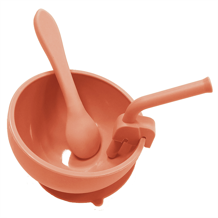 Suction Bowl with Straw & Spoon - Pink