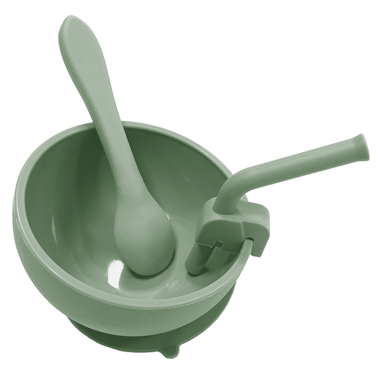 Suction Bowl  with Straw & Spoon - Sage