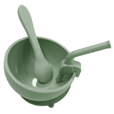 Suction Bowl  with Straw & Spoon - Sage